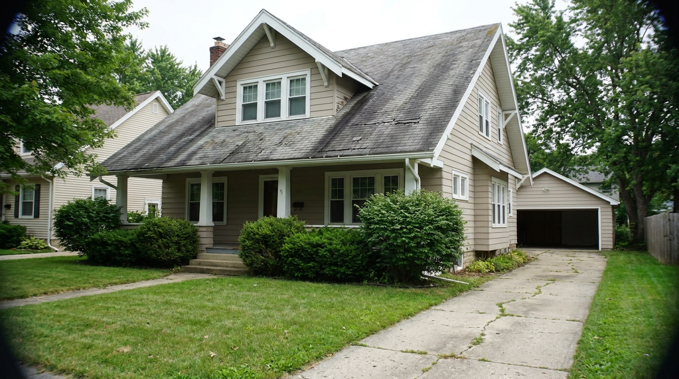Before — old, weathered roof